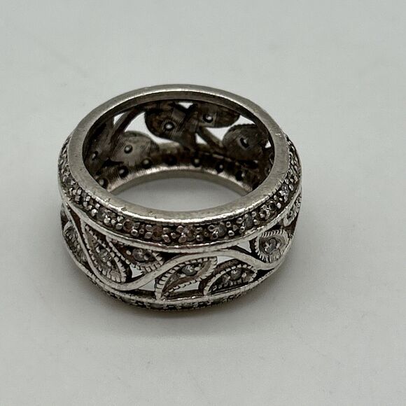 Sterling Silver 925 ADI Wide CZ Eternity Band Ring Missing One Stone - Picture 2 of 14